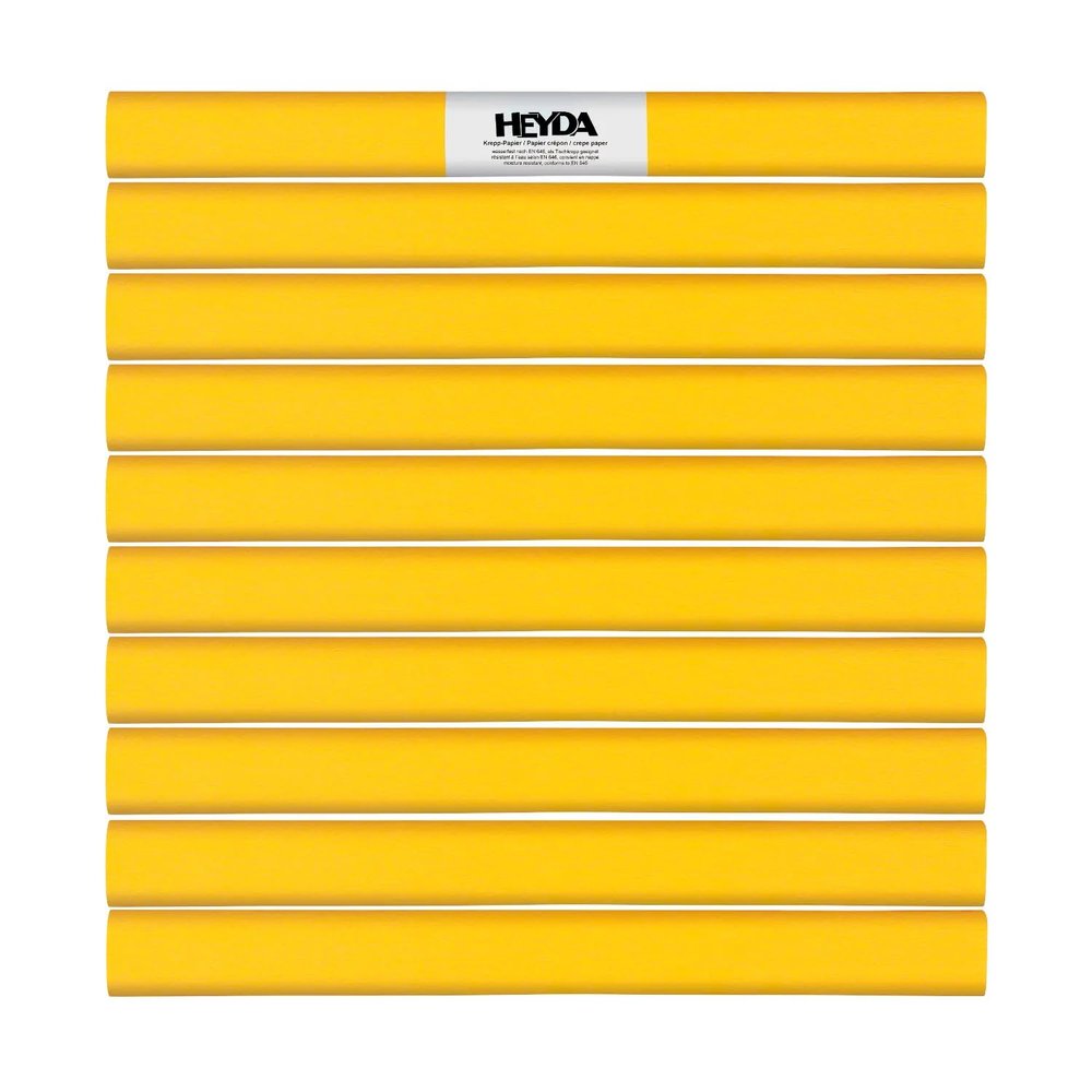 Colorfast Crepe Paper, 50 x 250 cm, 32 g/m², 10 Rolls, Sun Yellow