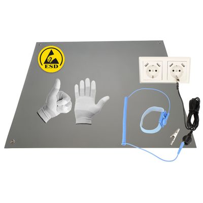 Minadax 80 x 60 cm Gray Anti-Static ESD Computer Mat with Wrist Strap, 2.4 m Extension and ESD Gloves GR-L