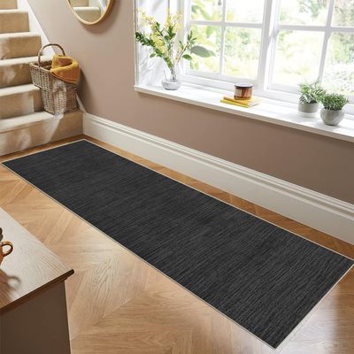 Siunwdiy Black Washable Non-Slip Runner Rug, Short Pile, Customizable, 120 x 220 cm