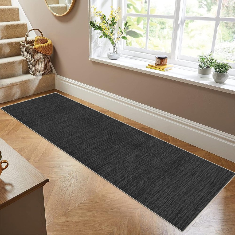 Siunwdiy Black Washable Non-Slip Runner Rug, Short Pile, Customizable, 120 x 220 cm