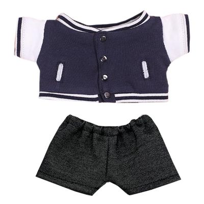 niannyyhouse Baseball Jacket and Jeans for 20 cm Plush Dolls, Dark Blue