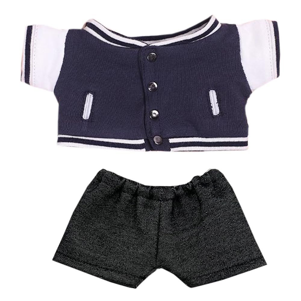 niannyyhouse Baseball Jacket and Jeans for 20 cm Plush Dolls, Dark Blue