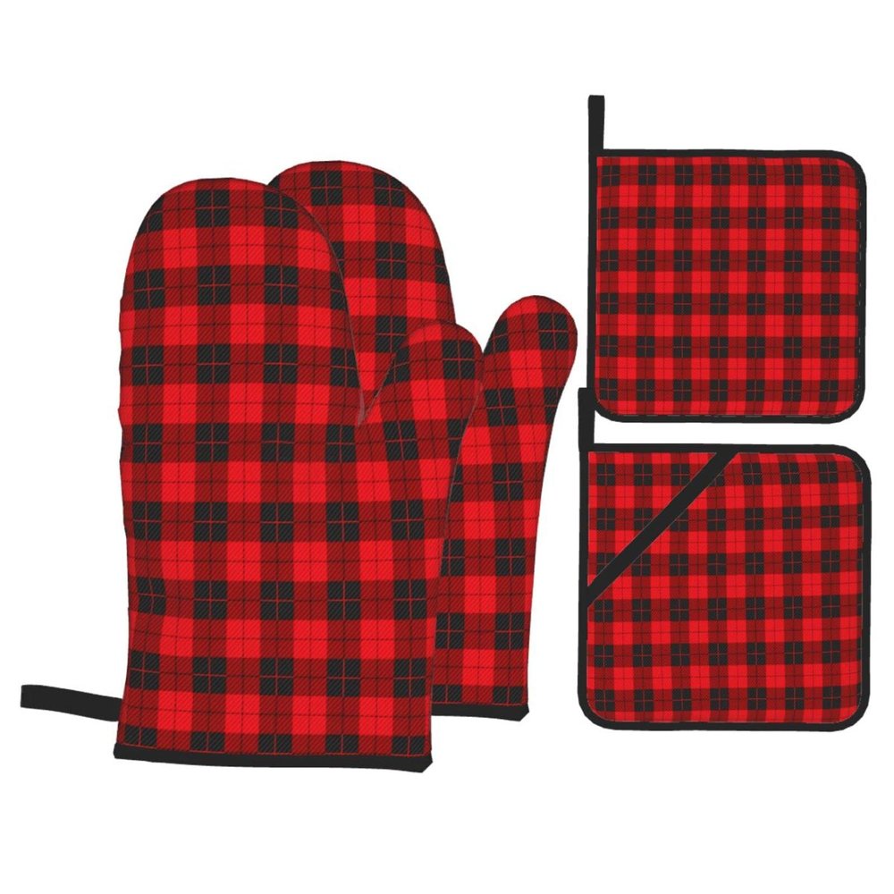 Oven Mitt and Pot Holder Set, Traditional Scottish Pattern, 4-Piece