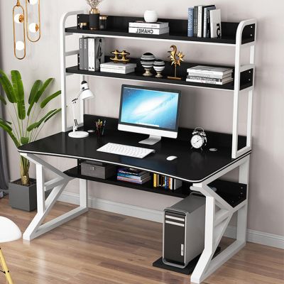 EsEntL Modern Home Office Computer Desk with Storage, 39-Inch, Black and White Frame