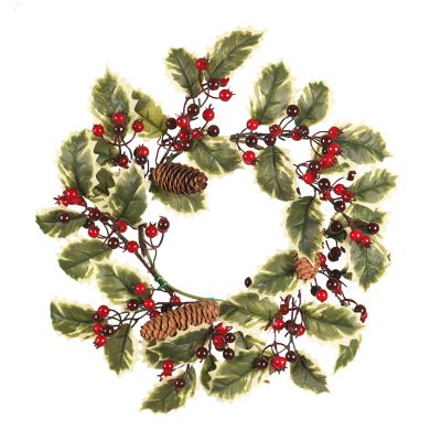 SUNMME 40 cm Artificial Christmas Wreath with Pine Cones and Red Berries