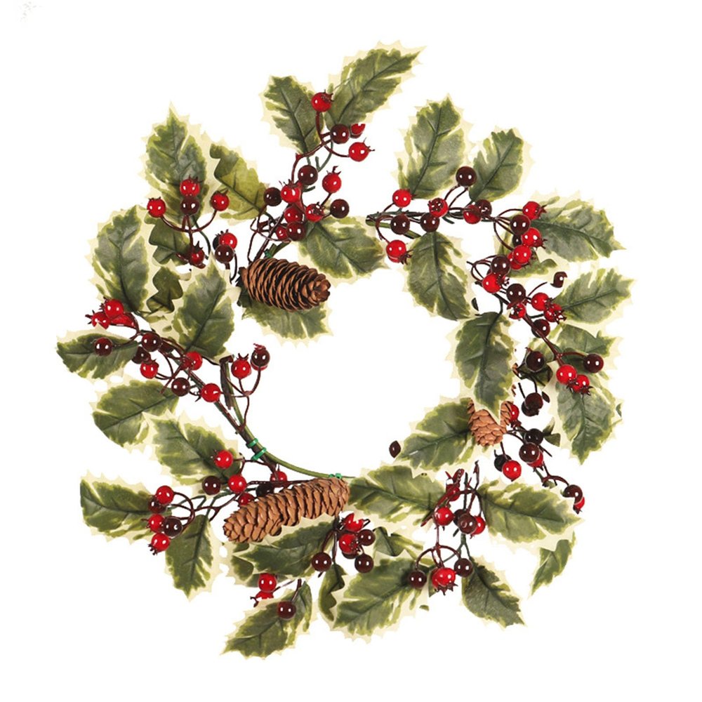 SUNMME 40 cm Artificial Christmas Wreath with Pine Cones and Red Berries