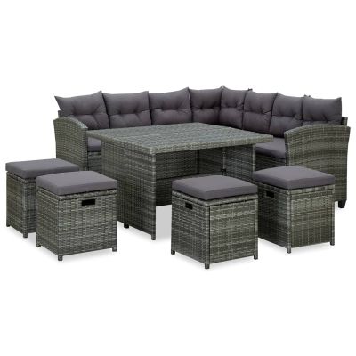 Camerina 6-Piece Gray Poly Rattan Garden Lounge Set with Cushions