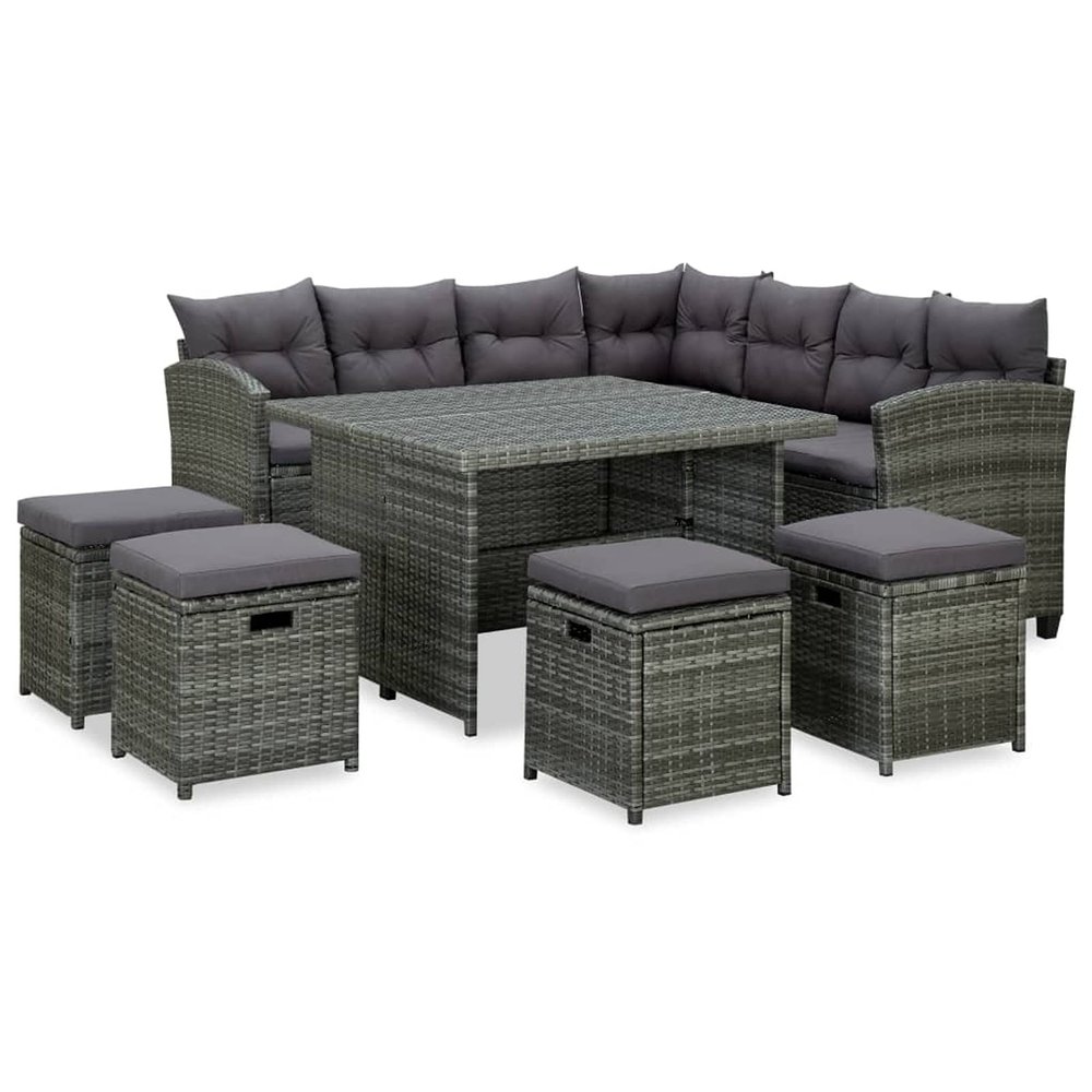 Camerina 6-Piece Gray Poly Rattan Garden Lounge Set with Cushions