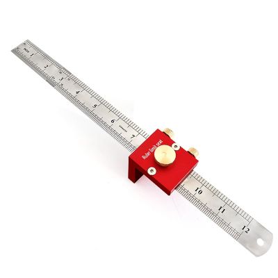 30 cm/12-Inch Woodworking Marking Ruler, Adjustable 90-Degree Square with Stop (Red)