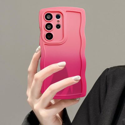 UEEBAI Gradient Case for Samsung Galaxy S22 Ultra 5G, Wave-Frame Slim Soft TPU Case, Pink