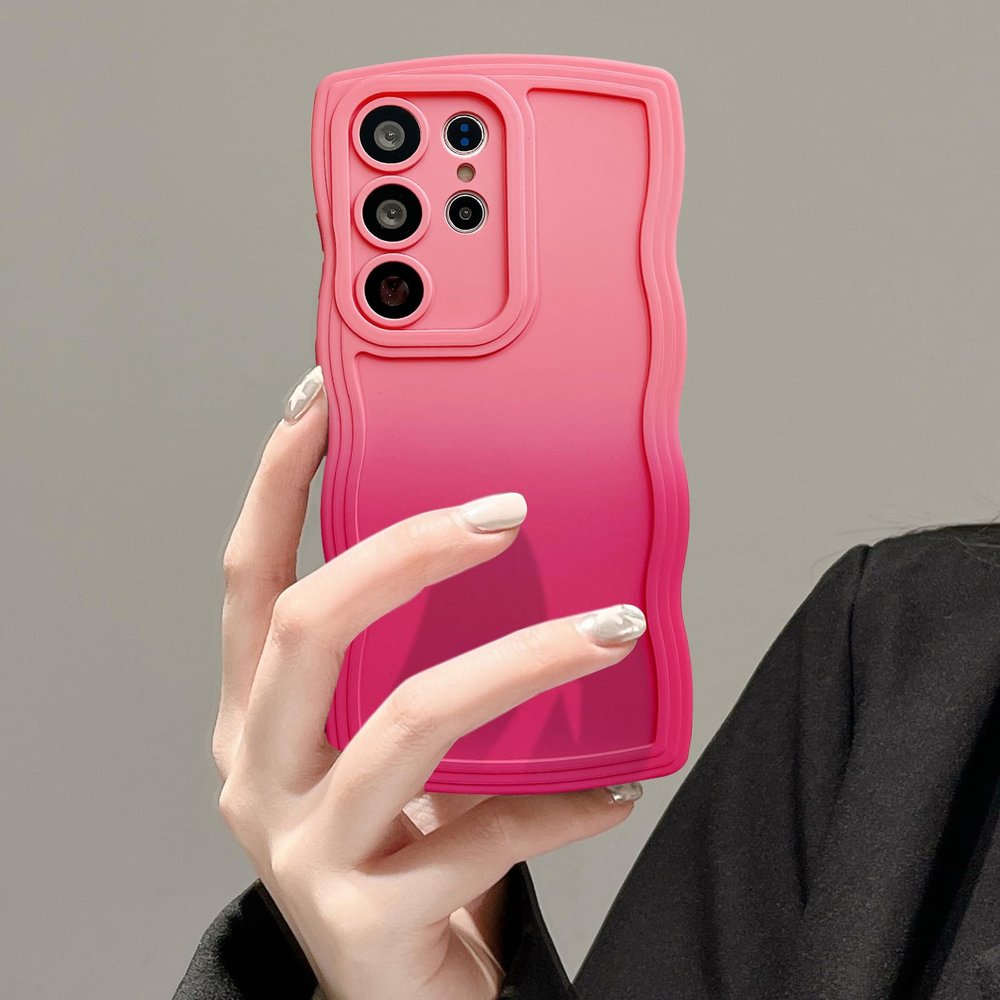 UEEBAI Gradient Case for Samsung Galaxy S22 Ultra 5G, Wave-Frame Slim Soft TPU Case, Pink