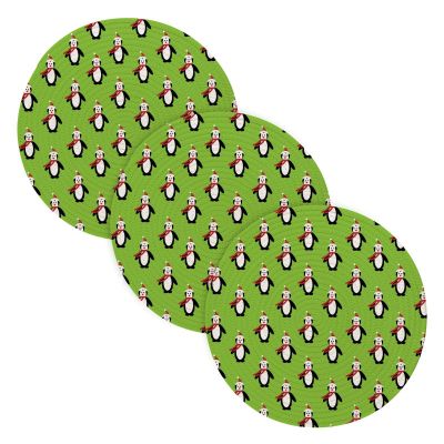 3-Pack Green Christmas Penguin Non-Slip Trivets, 15-Inch Cotton-Woven Hot Pot Holders