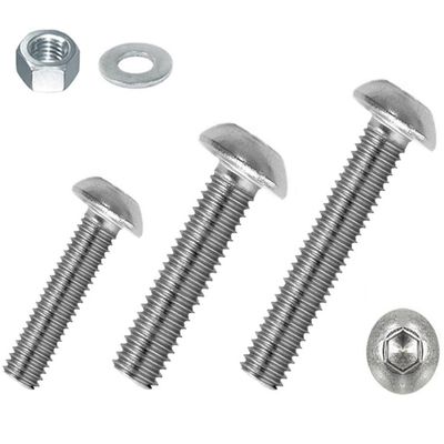 M4 Button Head Screws, V2A Stainless Steel, ISO 7380, Hex Socket, incl. Nut + Washer (10, M4 x 8 mm)