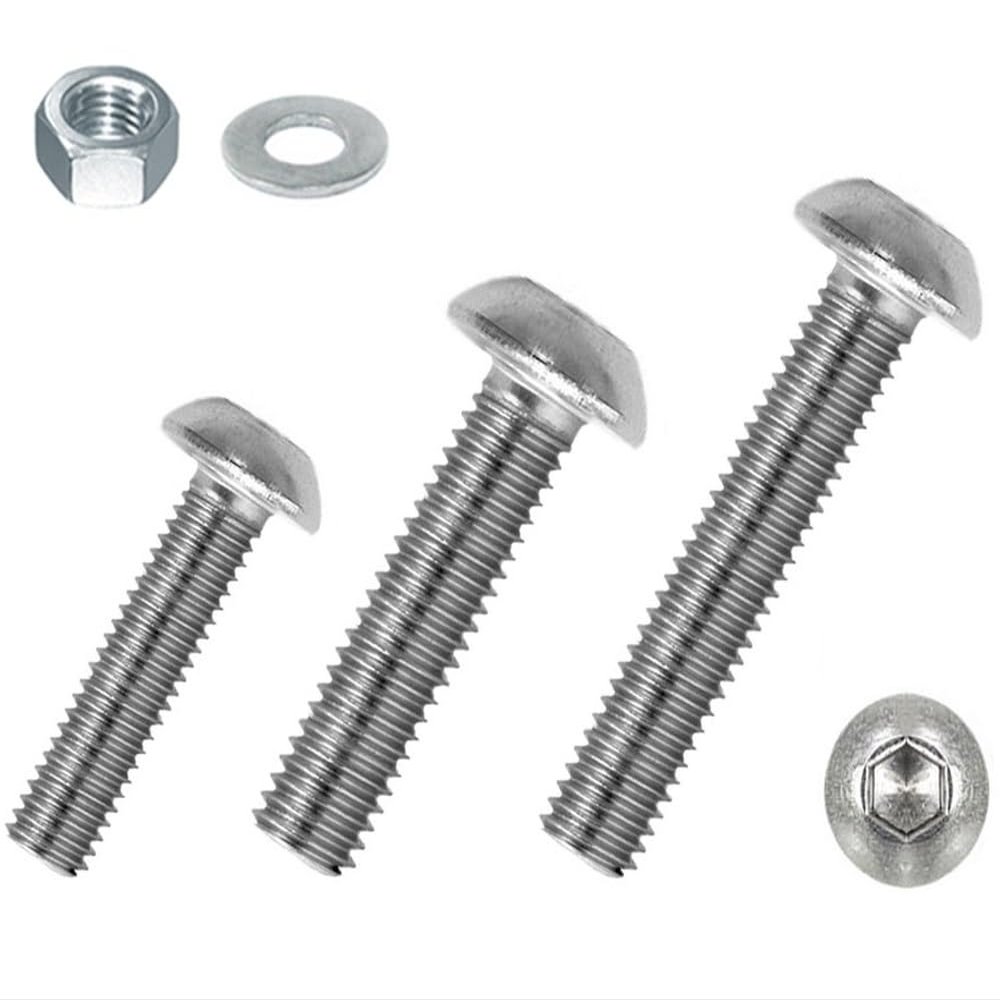 M4 Button Head Screws, V2A Stainless Steel, ISO 7380, Hex Socket, incl. Nut + Washer (10, M4 x 8 mm)