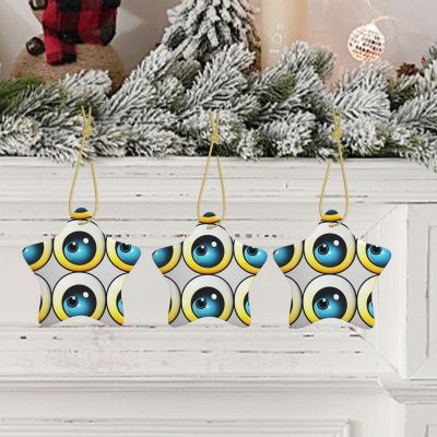 Eyeball Christmas Ornament, Ceramic Round Hanging Pendant with Gold String