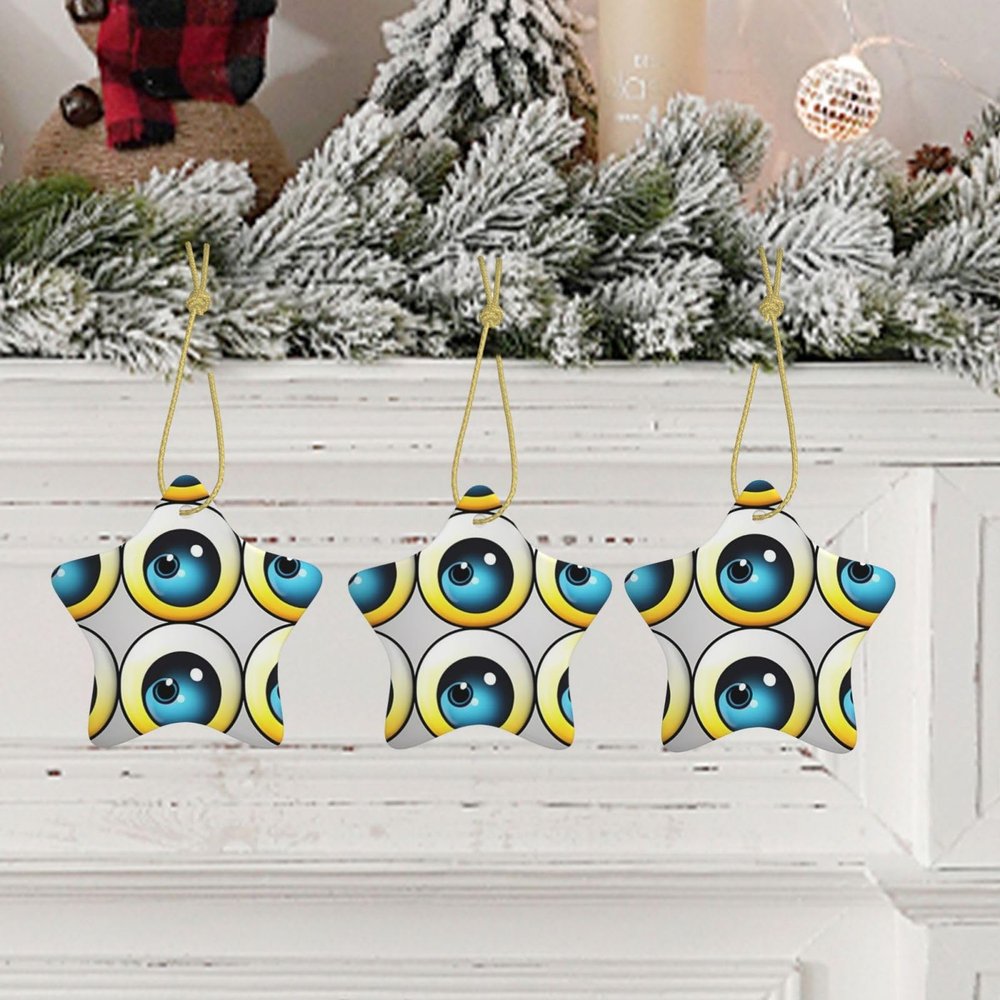 Eyeball Christmas Ornament, Ceramic Round Hanging Pendant with Gold String