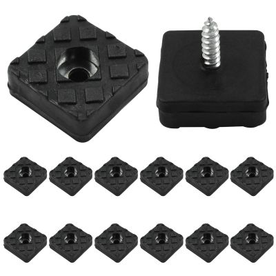 Rierdge Square Furniture Feet, Rubber, 22 x 22 mm, Black, 20-Piece