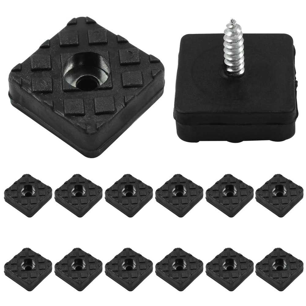 Rierdge Square Furniture Feet, Rubber, 22 x 22 mm, Black, 20-Piece