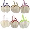 6-Pack Cotton Mesh Shopping Bags with Long Handles, 2 Sizes, Dark Green view 2