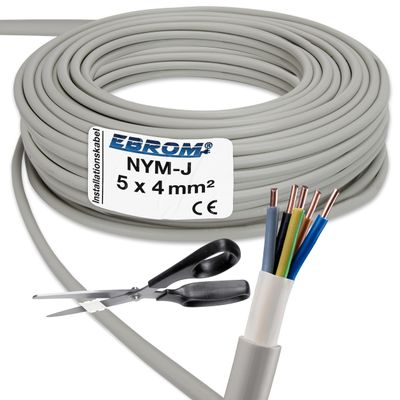EBROM NYM-J 5 x 4 mm Sheathed Installation Cable, Gray, 61 m
