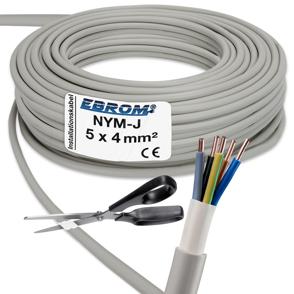 EBROM NYM-J 5 x 4 mm Sheathed Installation Cable, Gray, 61 m