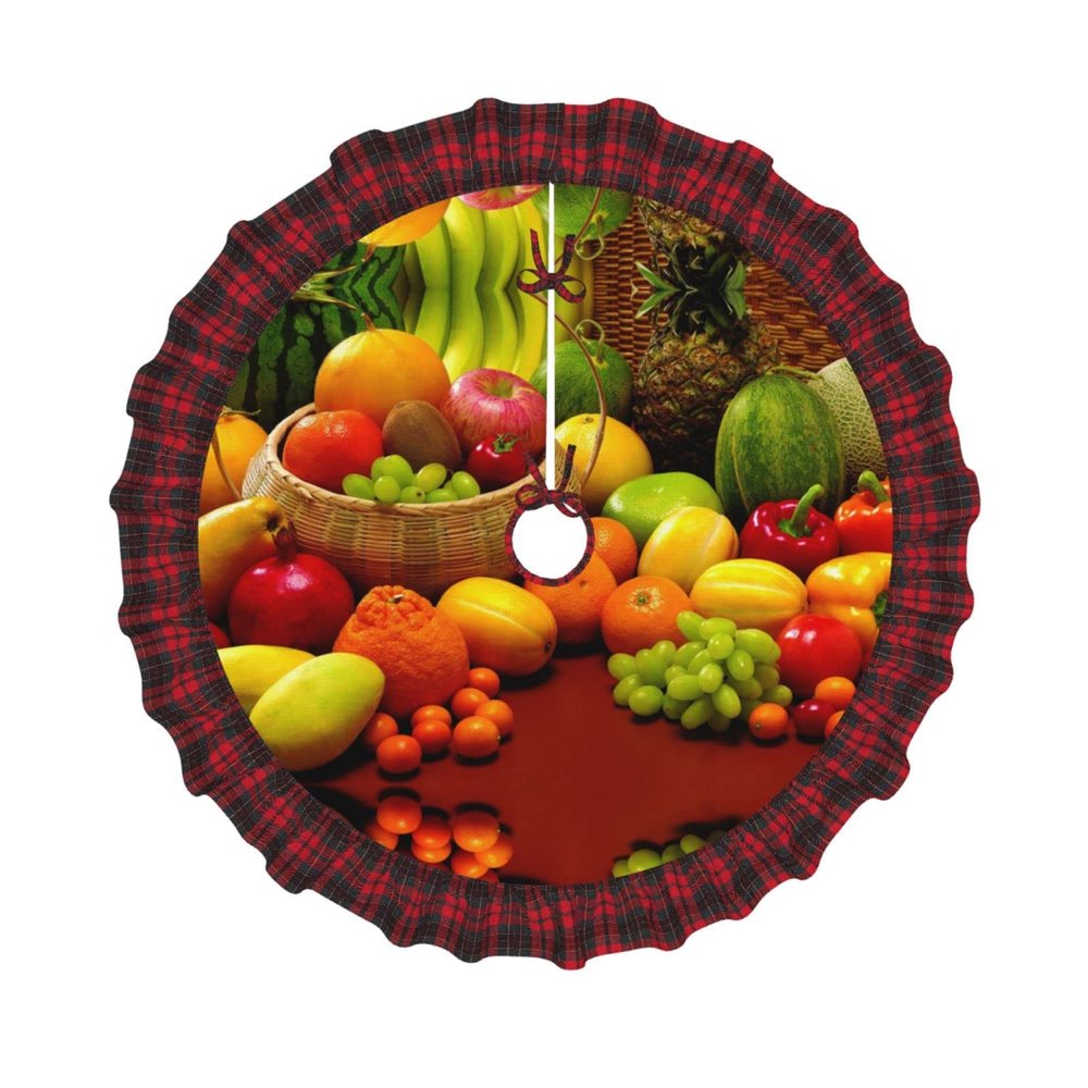 Fresh Vegetables and Fruits Plaid Christmas Tree Skirt