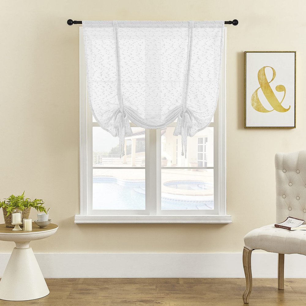 SIMPVALE Vintage Sheer Roman Shade, White, 80 x 120 cm