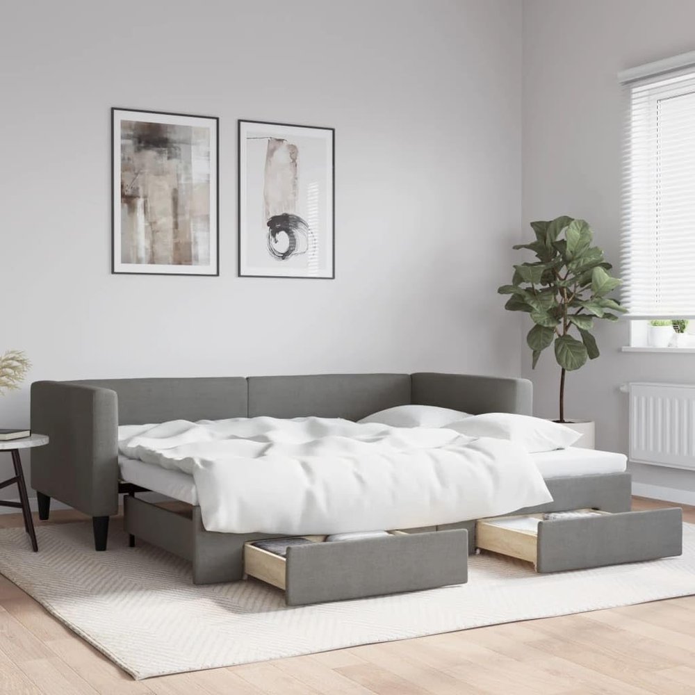 KOIECETA Dark Gray Fabric Daybed with Storage and Drawers, 213 x 100 x 68 cm