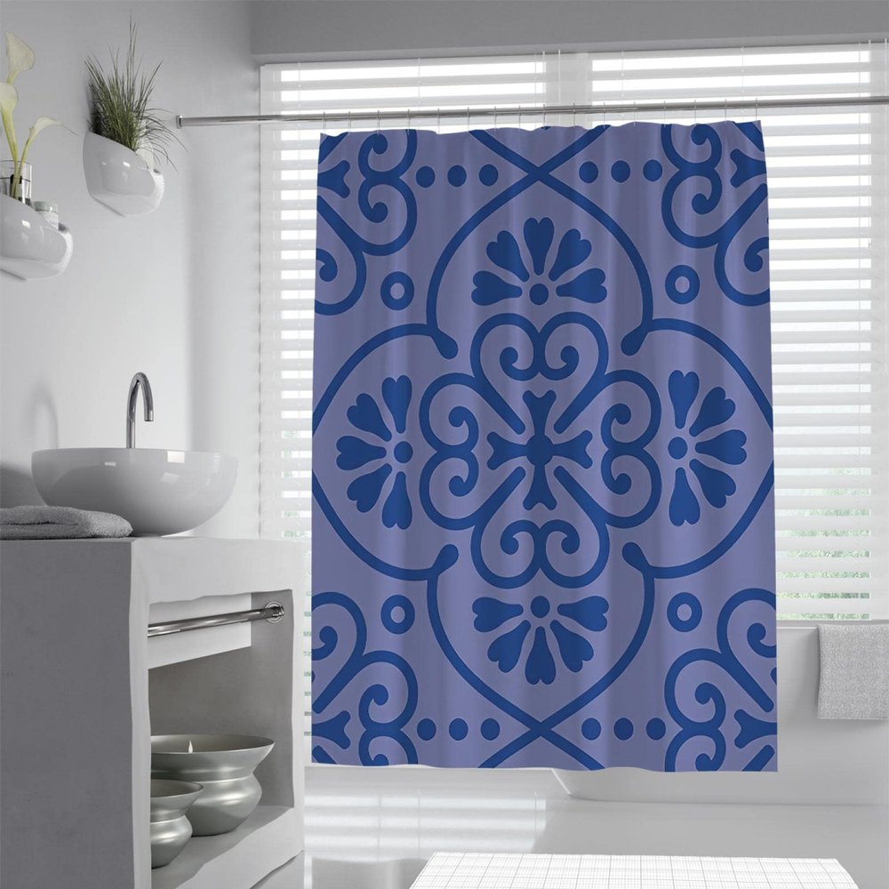 Via Vela Modern Geometric Shower Curtain with Hooks, 90 x 180 cm