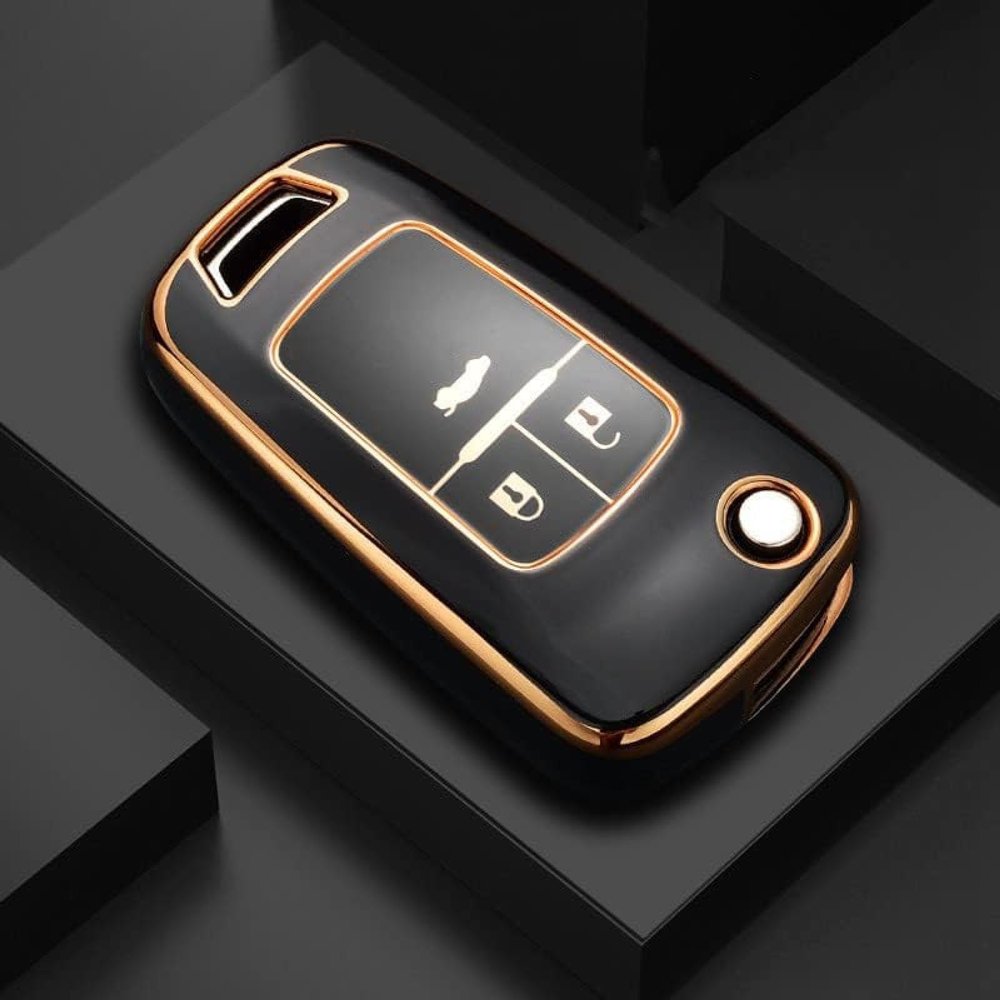 BIVVI TPU Car Key Fob Cover, 3-Button Black Case for Buick, Chevrolet Cruze/Aveo/Trax, Opel Astra/Corsa/Meriva/Zafira/Antara J