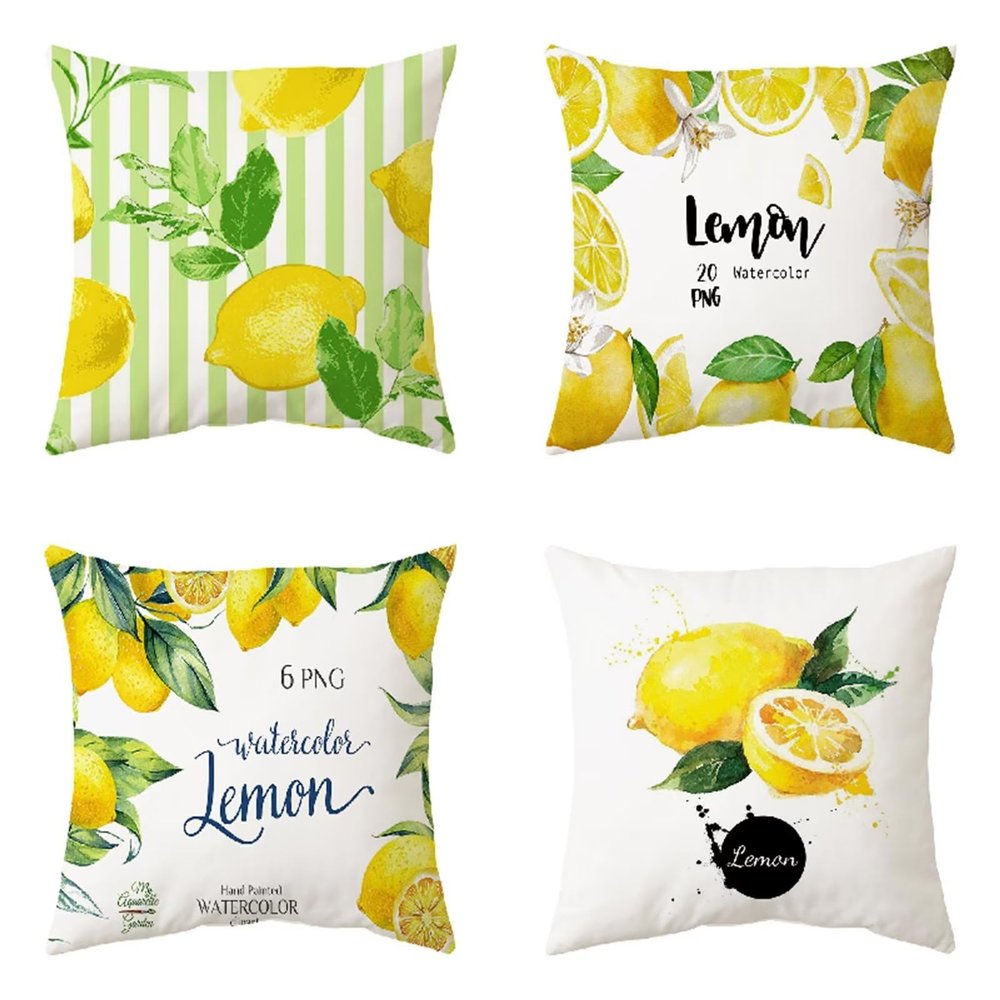Foyaya 65 x 65 cm Pillow Covers, Set of 4, Lemon Design