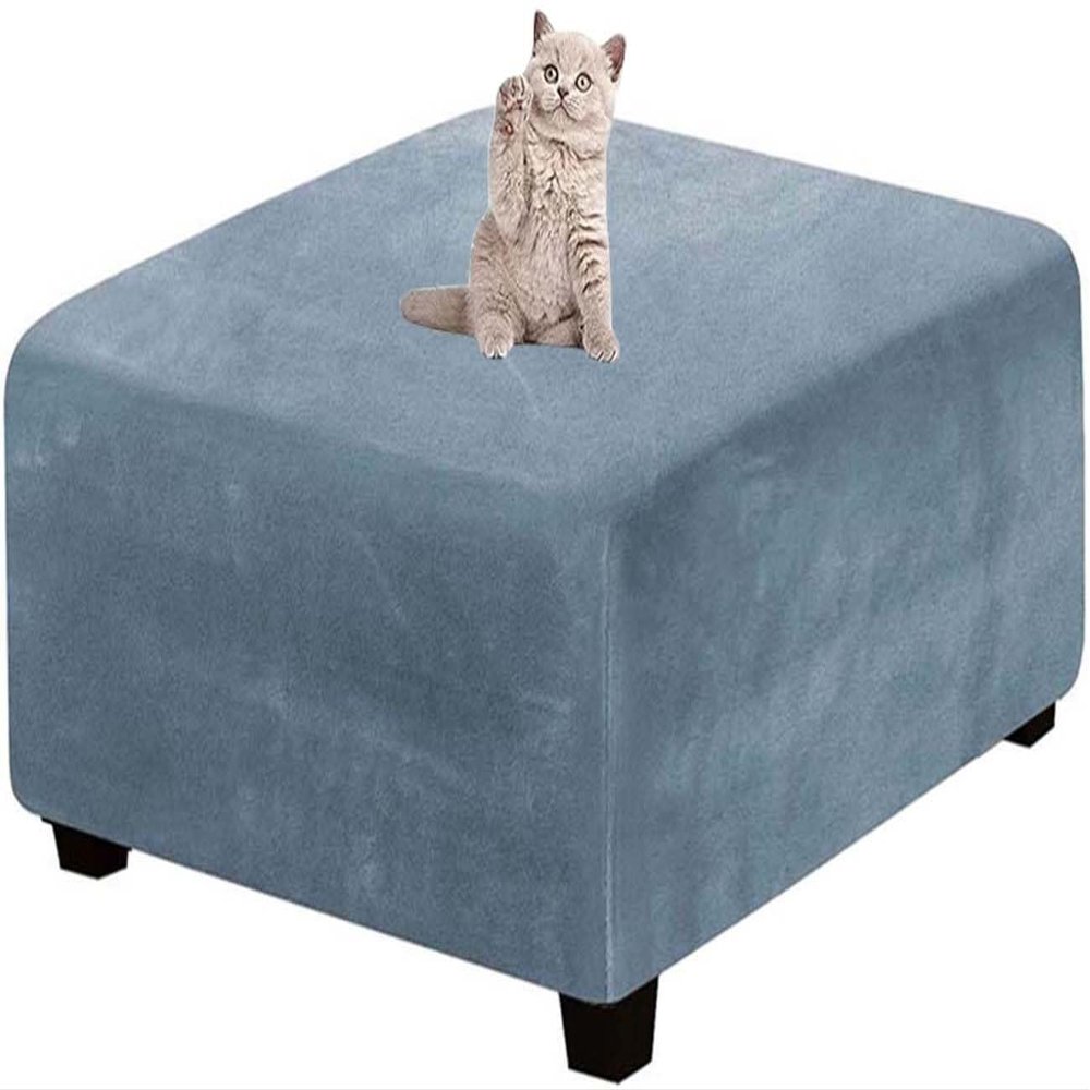 Yekuhe Square Velvet Ottoman Slipcover, Stretch Stool Cover (A9, 65 x 65 cm/26 x 26 in)