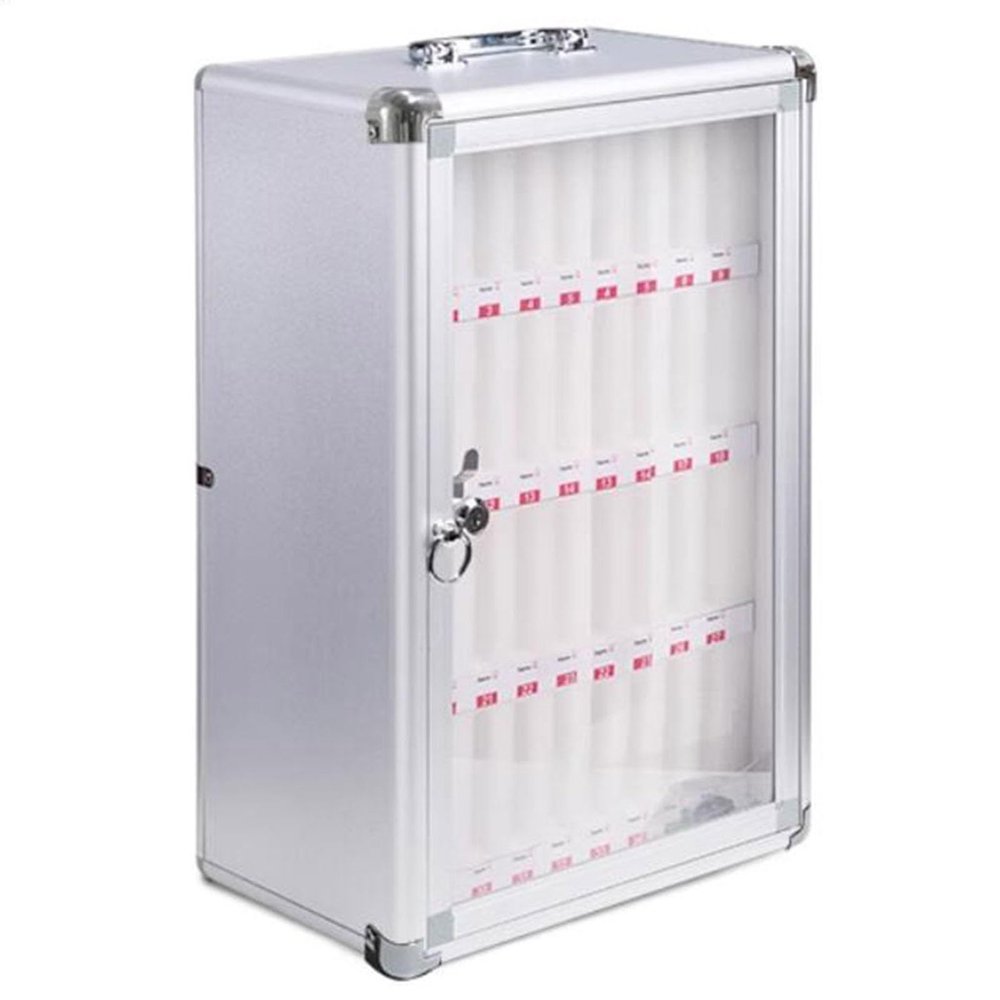 Lockable Phone Storage Box, 36 Compartments, Silver