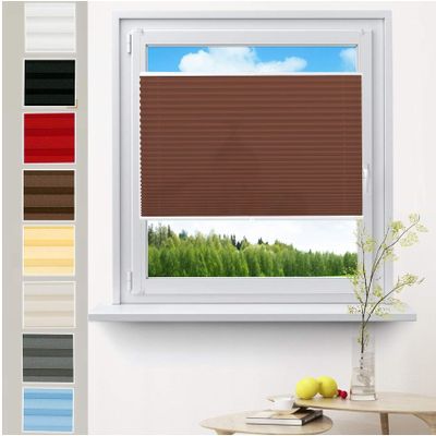 YANHONG No-Drill Pleated Blind 25 x 200 cm, Light-Filtering, Brown