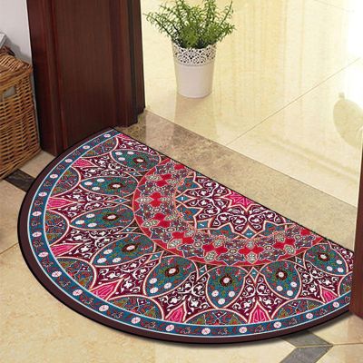 Guest Ruyunlai Half-Round Welcome Mat, Pink Heart, 40 x 60 cm