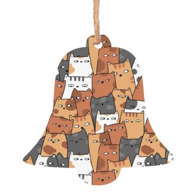Orange Cat Printed Wooden Christmas Ornaments