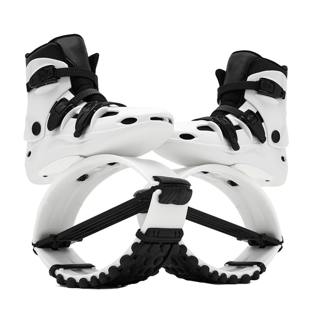 EvikoO Kangaroo Bounce Shoes, Indoor/Outdoor Aerobic Fitness Jumping Shoes, Non-Slip, Wear-Resistant, Adjustable Bounce Boots (Black + White 1, Large)