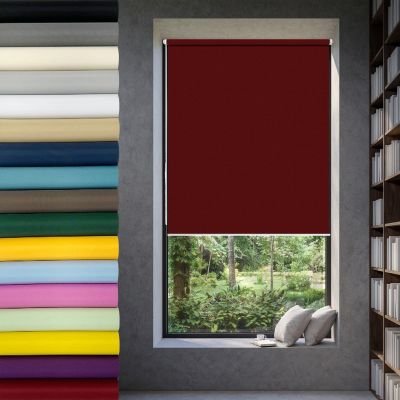 Blackout Thermal Roller Blind 95 x 100 cm, EasyFix Side-Chain, Burgundy