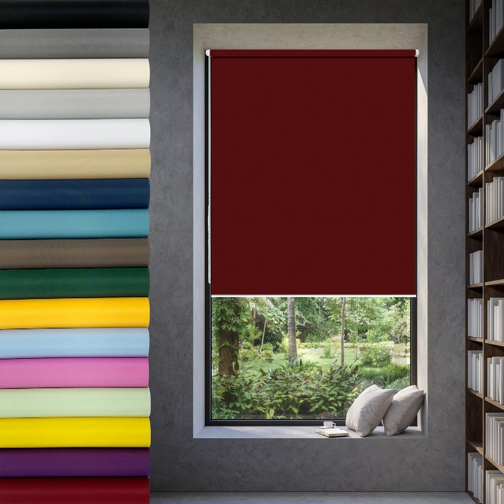 Blackout Thermal Roller Blind 95 x 100 cm, EasyFix Side-Chain, Burgundy