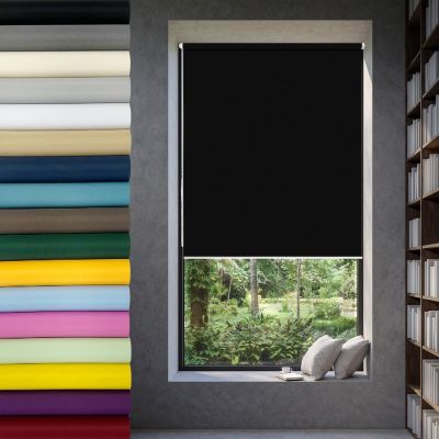 Blackout Roller Blind Without Drilling, 40 x 180 cm, Black