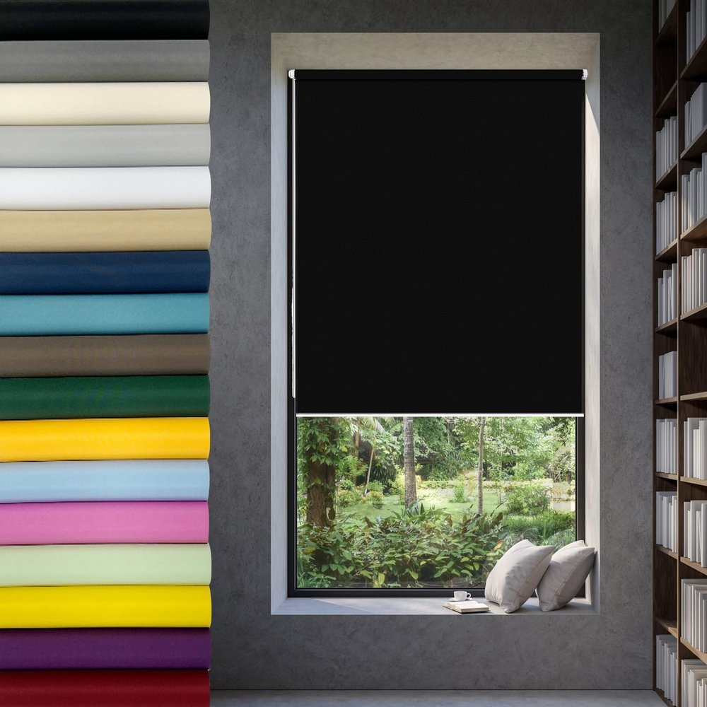 Blackout Roller Blind Without Drilling, 40 x 180 cm, Black