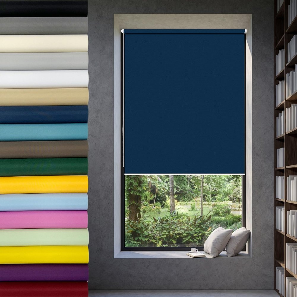 No-Drill Klemmfix Double Roller Blind 110 x 130 cm, Blue