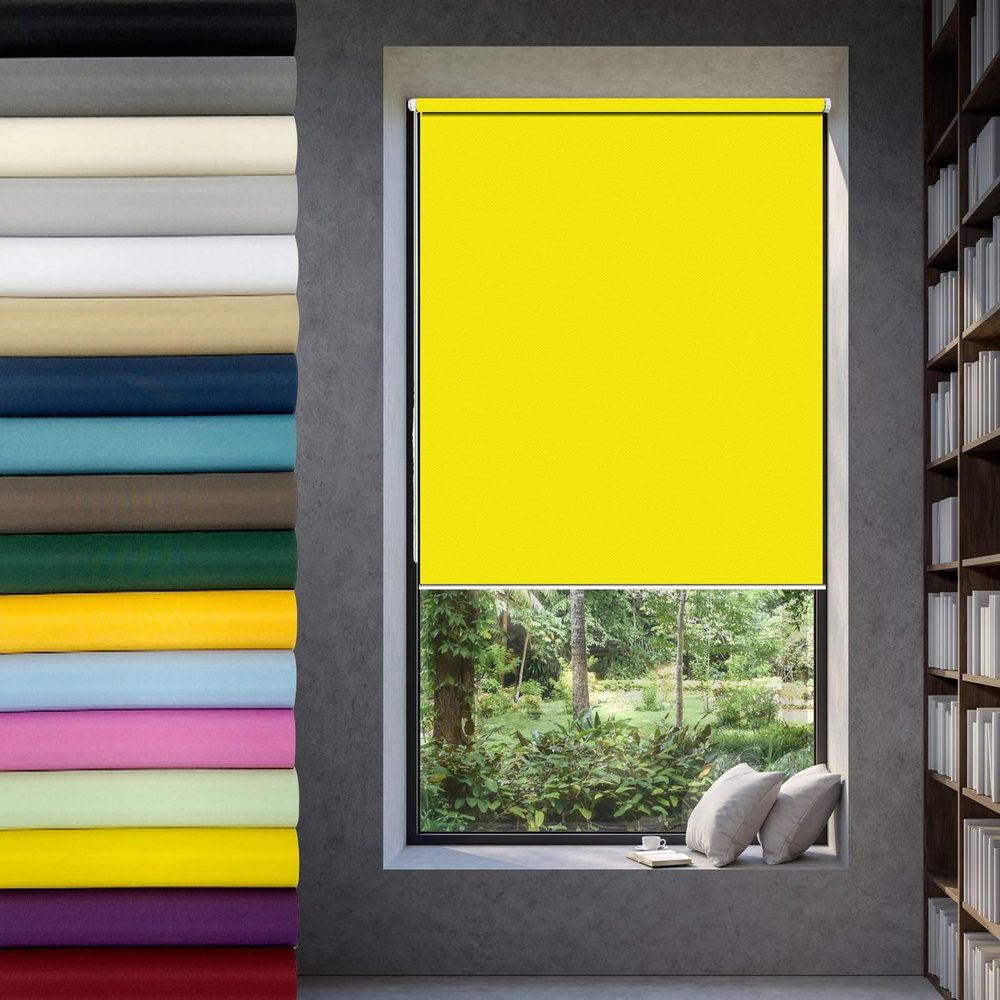Dual Roller Blind 45 x 210 cm, No-Drill Clamp-Fix, Yellow