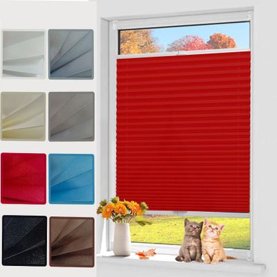 YANHONG No-Drill Clamp Pleated Shade 35 x 160 cm, Blackout Thermal, Red