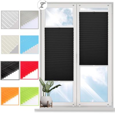 YANHONG Premium Pleated Blind 80 x 180 cm, No-Drill, Light-Blocking Sun Shade for Windows and Doors, Black