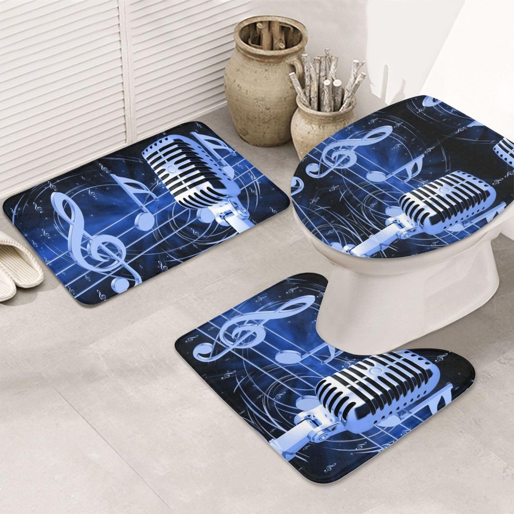 JCAKES Bathroom Rug Set with Microphone and Music Notes, 3-Piece