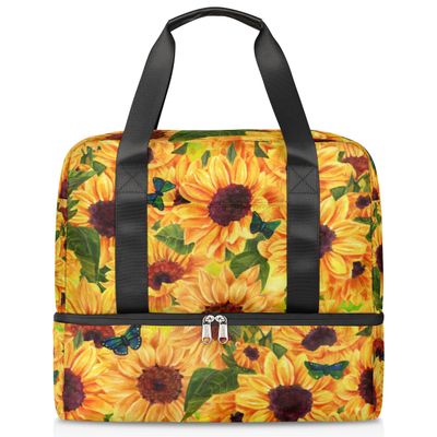 Sunflower Butterfly Summer Sports Duffle Bag, 21L