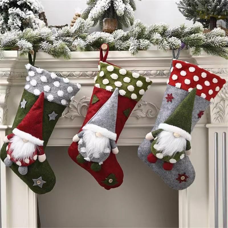 3-Piece Set Christmas Stockings, 26 x 47 cm, Gnome Design
