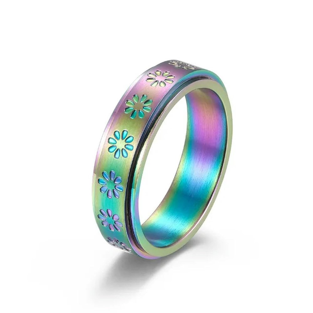 YAHOYA Anxiety Relief Flower Spinner Titanium Steel Rings for Men and Women