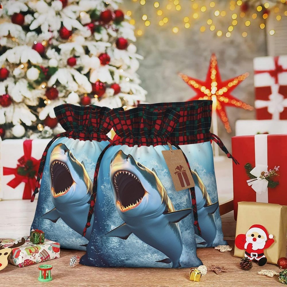 LZQPOEAS Christmas Jumping Fish Drawstring Gift Bags